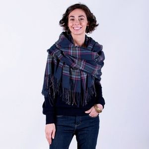 Navy/pink plaid wrap/scarf